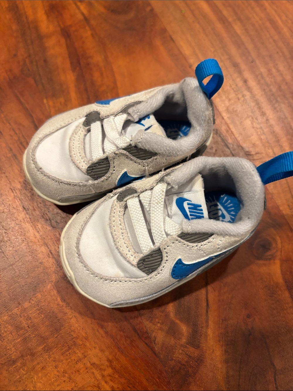 Nike Toddler White and Blue Mini Swoosh Sneakers